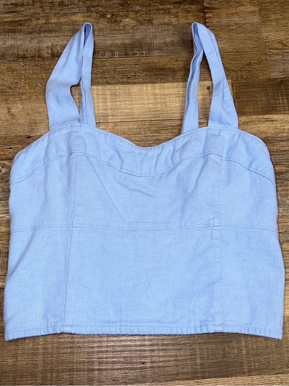 Abercrombie & Fitch Blue Linen Blend Crop Tank Top Smocked Back Sz Small - Picture 3 of 8